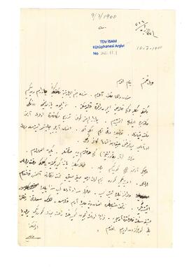 Velid Ebüzziya’nın Mehmed Tevfik’e mektubu