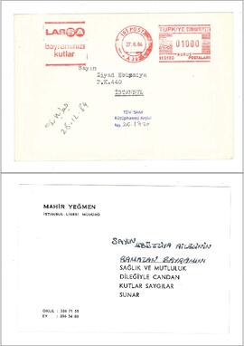 Mahir Yeğmen’dan Ziyad Ebüzziya’ya kartpostal