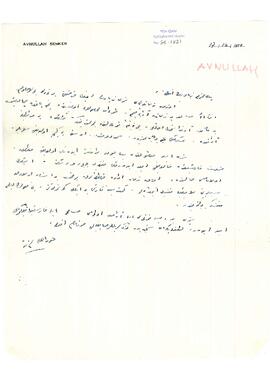 Avnullah Senker’den Ziyad Ebüzziya’ya mektup