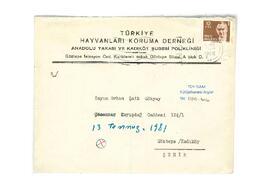 Türkiye Hayvanları Koruma Derneği'inden Gökyay'a mektup