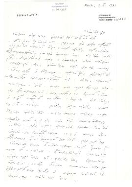 Bedriye Atsız’dan Ziyad Ebüzziya’ya mektup